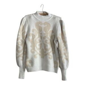 Belldini Jacquard Cozy Sweater with Puff Sleeves & Mock Neck Size Medium